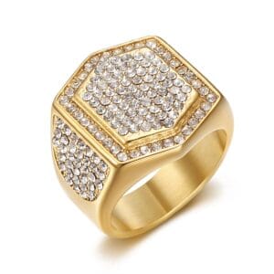 Gold Plated Hexa Luxe Ice Signet Ring