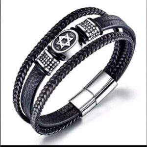 Premium Leather Bracelet with Star of David
