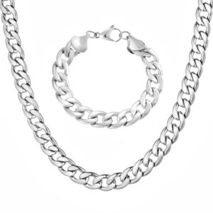 Silver Cuban Chain Set (Necklace and Bracelet)